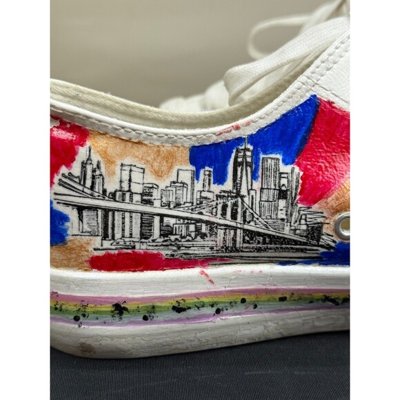 Rainbow White Canvas Custom Sneakers Women 11 Men 9.5 NYC Marvel Statement Shoes - Picture 7 of 12